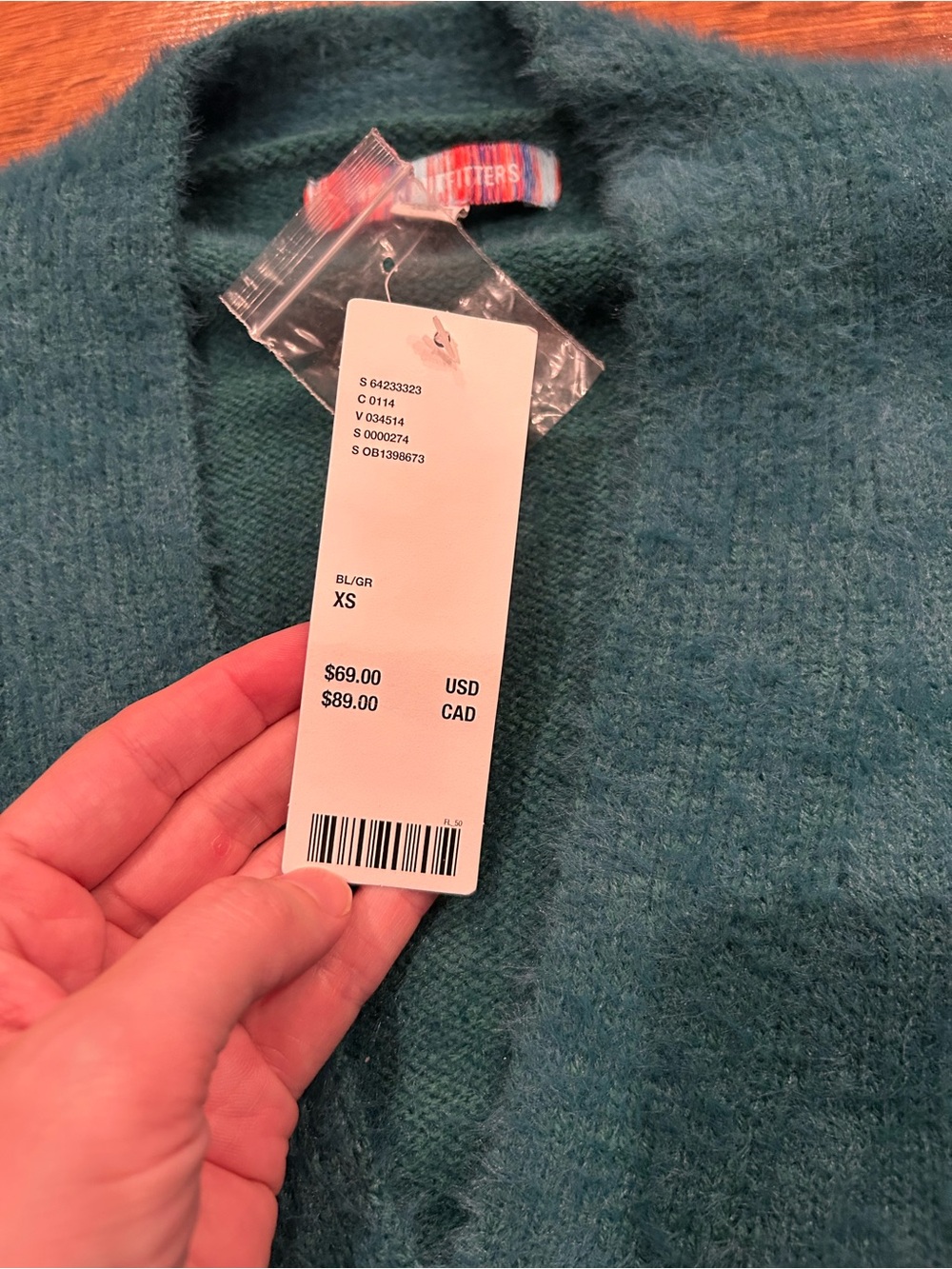 NWT Urban Outfitters Fuzzy Teal Blue Green Cardigan Sweater Size XS - Picture 4 of 7
